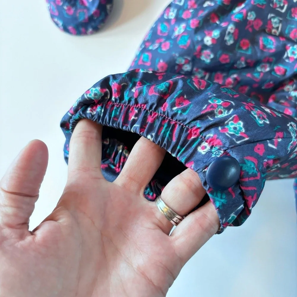 Vintage 90s Oshkosh B'gosh Girls 18 Month Snowsuit Blue Pink Floral‎ Hooded